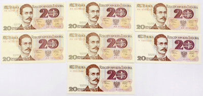 20 złotych 1982, seria A i AK, zestaw 7 sztuk