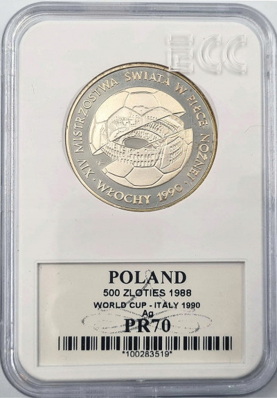 500 złotych 1988 Piłka Włochy 1990 st.L