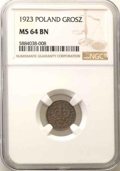 II RP 1 grosz 1923 NGC MS64 BN