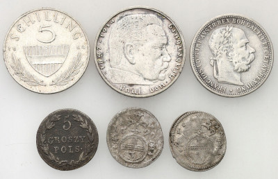 Europa. Zestaw monet srebrnych XIX – XX w – 6szt