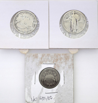 USA, 5 centów, 1/4 dolara 1868-1930, zestaw 3 szt.