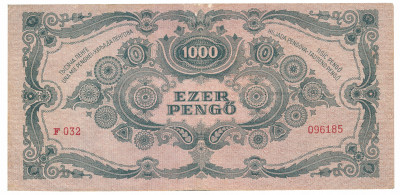 Banknot Węgry 1000 Pengo 1945( czerwony znak) st2-