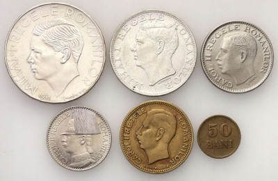 Rumunia 20-500 lei, 50 bani 1930-1947 6 szt SREBRO