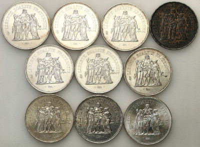 Francja 50 franków 1974-1979 RÓŻNE - zestaw 10 szt
