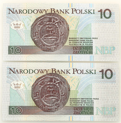 Banknoty 10 złotych 1994 seria IY+JW - 2 sztuki