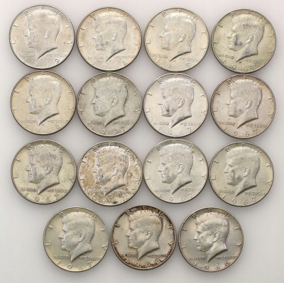 USA 1/2 dolara 1966-69 SREBRO zestaw 15 sztuk