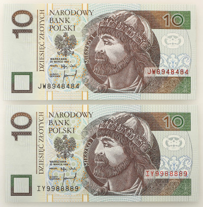Banknoty 10 złotych 1994 seria IY+JW - 2 sztuki