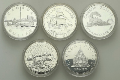 Kanada 1 dolar 1976-1986 lustrzanki - 5szt.