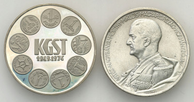 Węgry, 5 pengo 1939 + 100 forintów 1974, SREBRO