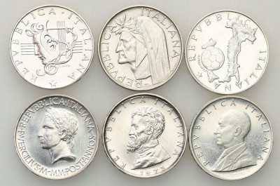 Włochy, 500 lirów 1965-1986, zestaw 6 szt. SREBRO