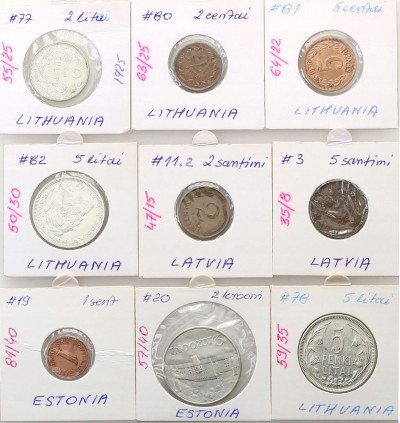 Litwa, Łotwa, Estonia, zestaw 9 monet – RÓŻNE