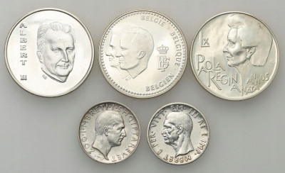 Albania + Belgia zestaw 5 monet SREBRO