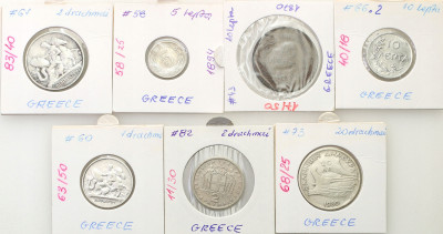 Grecja 5 lepta do 20 drachm 1870-1959 zestaw 7 szt