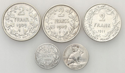 Belgia 50 centimes 2 franki 1901-19115 szt. SREBRO