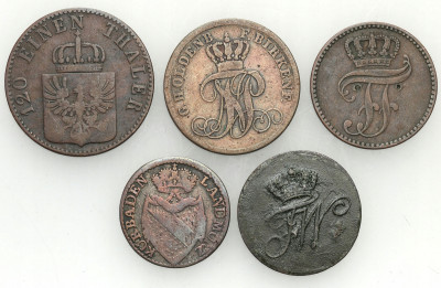 Niemcy monety miedziane XIX w. - 5 sztuk st.3