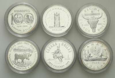 Kanada. 1 dolar 1982-1986 lustrzanki - 6szt.