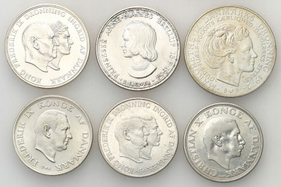 Dania 2, 5, 10 koron 1945-72, zestaw 6 szt. SREBRO