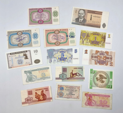 Litwa Ukraina Estonia zestaw 11 banknotów + 3 losy