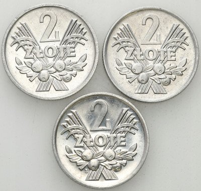 PRL 2 złote 1974 aluminium - zestaw 3 sztuk