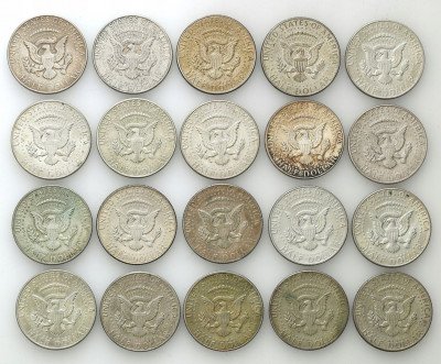 USA 1/2 dolara 1966-69 Kennedy SREBRO lot 20 sztuk