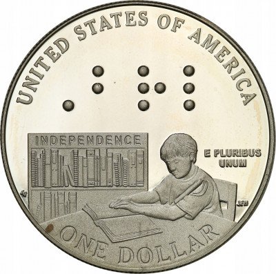 USA 1 dolar 2009 P Louis Braille lustrzanka st.L