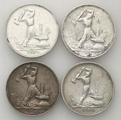 Rosja (sow) 50 kopiejek 1924+25 SREBRO lot 4 sztuk