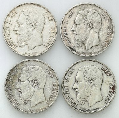 Belgia 5 franków 1868-73 (4 szt) Leopold II st.3-