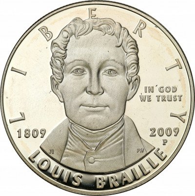 USA 1 dolar 2009 P Louis Braille lustrzanka st.L