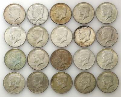 USA 1/2 dolara 1966-69 Kennedy SREBRO lot 20 sztuk