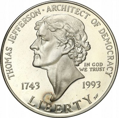 USA 1 dolar 1993 Thomas Jefferson lustrzanka st.L