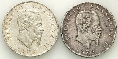 Włochy 5 Lirów 1872 + 1873 - zestaw 2 sztuk