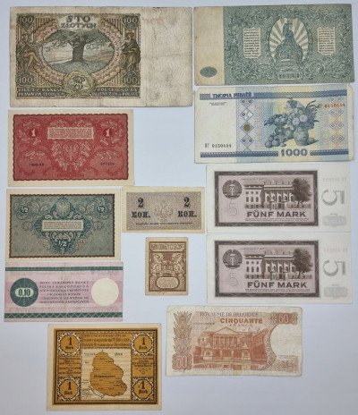 Banknoty Europa - zestaw 11 sztuk - różne