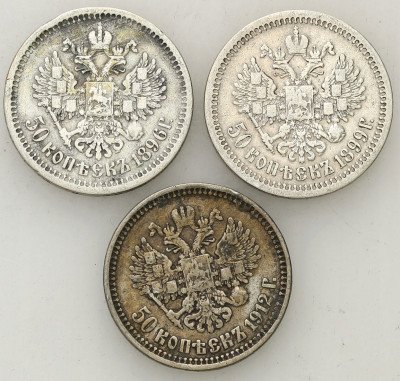Rosja 1/2 Rubla Mikołaj II - zestaw 3 sztuk st.3