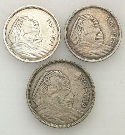 Egipt 5 + 10 piastrów 1956 SREBRO 3 szt. st.3