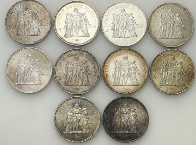 Francja 50 franków 1974-1979 RÓŻNE - zestaw 10 szt