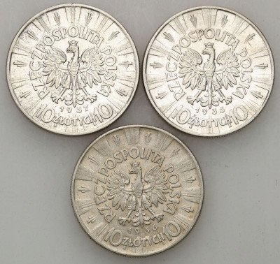 II RP. 10 złotych Piłsudski 1935-1937 – 3 szt