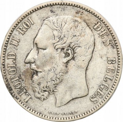 Belgia 5 Franków 1876 Leopold II Roi st.3+