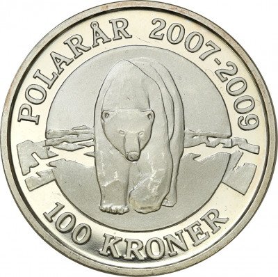 Dania 100 koron 2007 niedźwiedź pol. SREBRO uncja