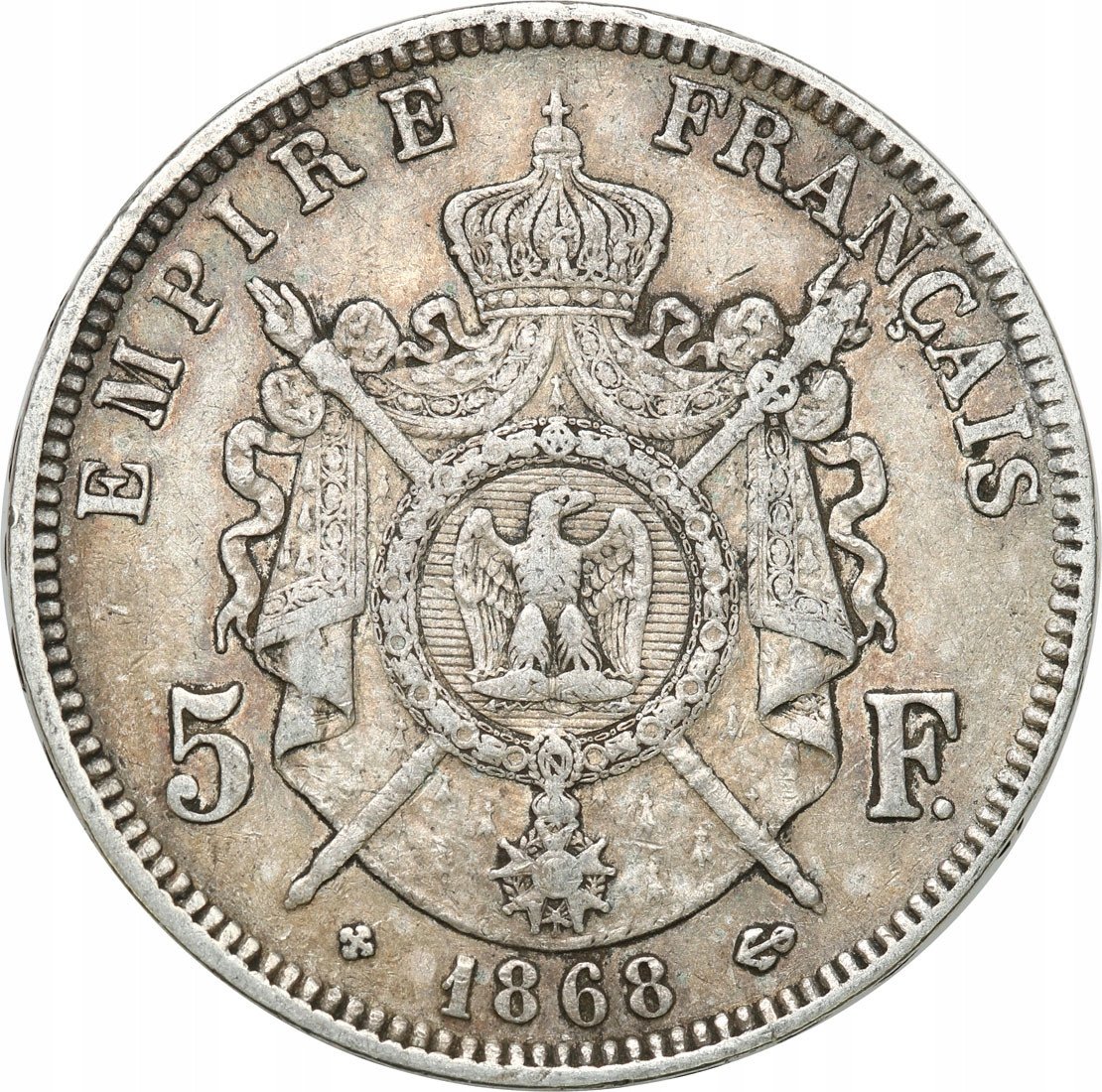 Francja. Napoleon 5 franków 1868 st.3+