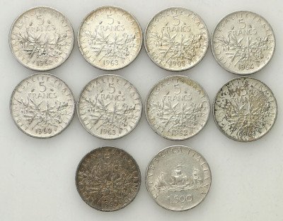 5 franków + 500 lirów – srebro – 10 szt