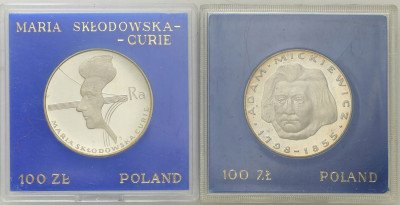 Zestaw 2szt 100 zł 1974-78 Mickiewicz i Skłodowska