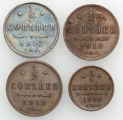 Rosja.1/2 kopiejki + 1/4 kopiejki 1899-1913 - 4szt