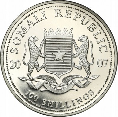 Somalia 100 Shillings 2007 słoń (SREBRO uncja) st1