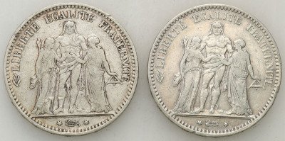 Francja 5 franków 1874 A + 1875 A - 2 szt. st.3