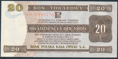 Banknot/bon 20 dolarów 1979 HH PeKaO stan 1/1-