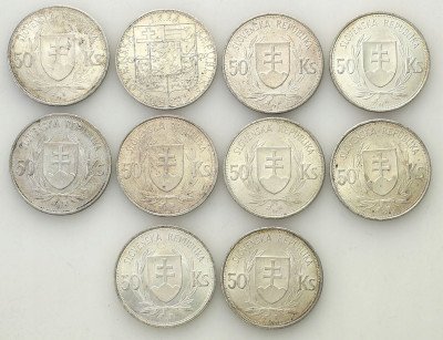 Słowacja. 50 koron SREBRO - zestaw 10 sztuk
