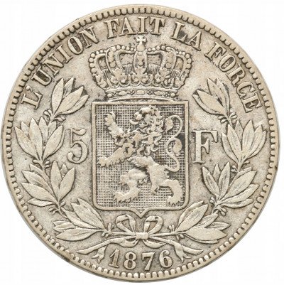 Belgia 5 Franków 1876 Leopold II Roi st.3+