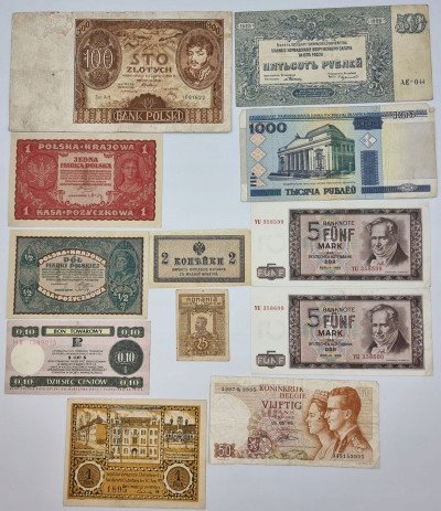 Banknoty Europa - zestaw 11 sztuk - różne