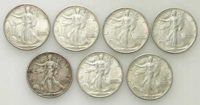 USA. 1/2 dolara RÓŻNE srebro – 7 sztuk