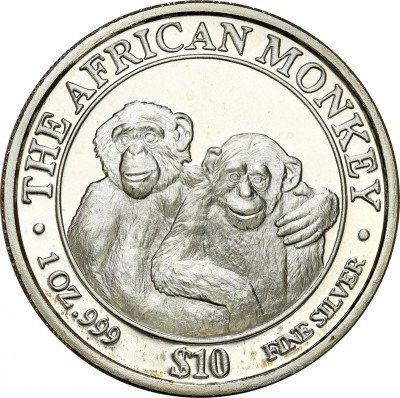 Somalia 10 dolarów 2000 małpy (SREBRO uncja) st.L